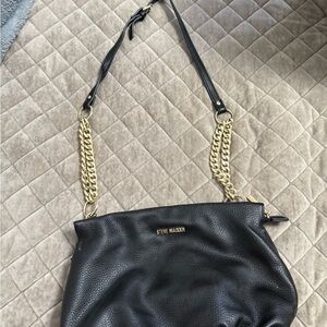 Steve Madden Black Leather Shoulder Bag with Gold Chain